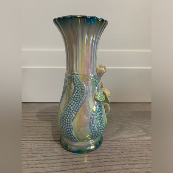 Vintage Rare Blue Opalescent iridescent pearescent Lusterware Floral Vase - Picture 2 of 10